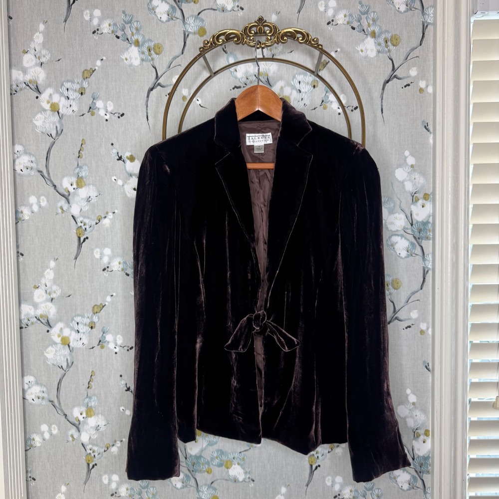 Talbots Collection Brown Silk Blend Velvet Tie Front Blazer Jacket Womens 4